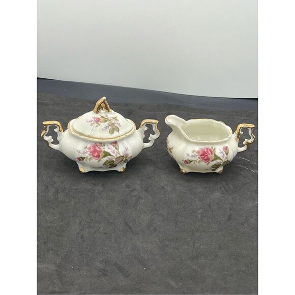 VTG Trimont Ware Handpainted Rose Patterned Porcelain Creamer & Sugar Bowl Set - Picture 1 of 9